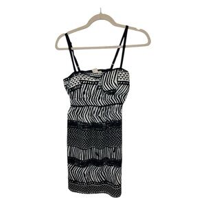 Roxy Y2K Black & White Geometric Babydoll Mini Dress | M Surf Retro Vibe